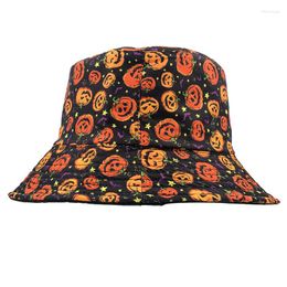 Berets Men Women Halloween Pumpkins Fisherman Hat Ghost Vintage Print Panama Bucket Bob Chapeau Femme Retro Hip Hop Cap Gorros