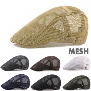 Beretas Hombres Mujeres Mesh estilo de verano Caberas a cuadros Grano de algodón Gatsby Capilla Unisex Ivy Hat Golf Conducir sol plano Cabbie Sboyberets