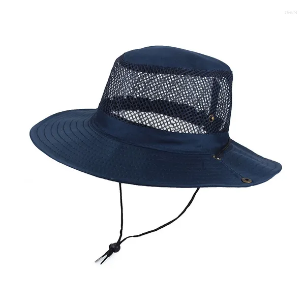 Boinas Hombres Mujeres Playa al aire libre Playa Sombrero para el sol Sombra Transpirable Cubo Masculino Verano Pesca Trekking Malla plegable Gorras de pescador