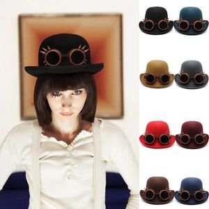 Bérets Hommes Femmes Ovale Top Steam Punk Bowler Chapeaux Rétro Roll Rim Cap Sunhat Party Street Style Hiver Extérieur Taille US 7 3/8 UK L