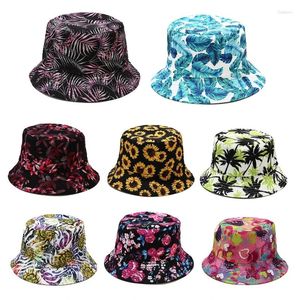 Beretas Hombres Mujeres Hojas de verano Sombrero impreso Bucket Vacaciones al aire libre Borreos Sunsco solar Hip Hop Cotton Fisherman Panamá