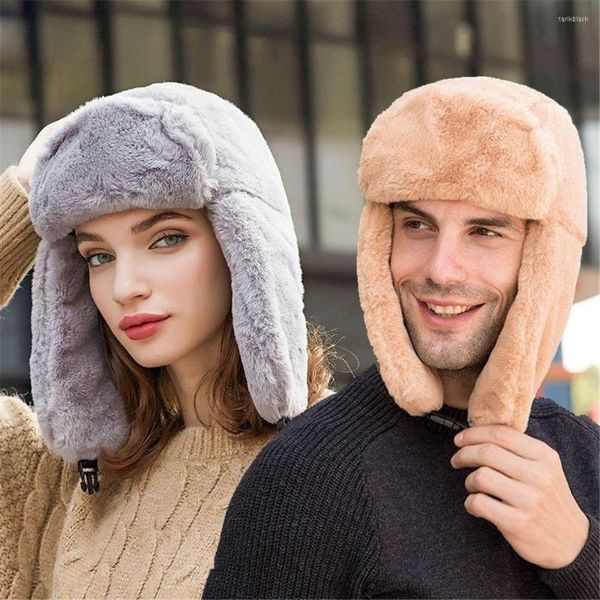 Bérets hommes femmes épais en peluche Bomber chapeau chaud hiver trappeur chapeaux russe Ushanka neige casquettes oreillette Bonnet