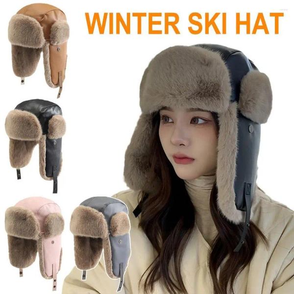 Boinas Hombres Mujeres Grueso Cálido Ruso Ushanka Sombrero de piel Moda Hombre Mujer Invierno Negro Gris Earflap Ski Cap