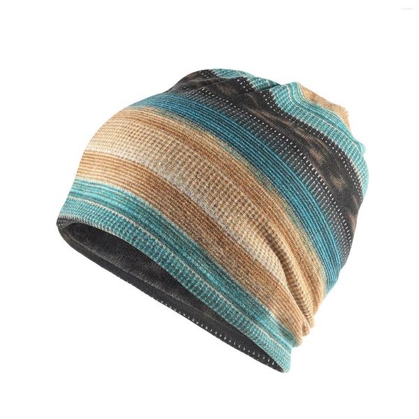 Boinas Hombres Mujeres Turbante Suave Elástico Esquí Headwrap Rayas Deportes al aire libre Regalo Invierno Cálido Slouch Beanie Hat Moda Chemo Casual