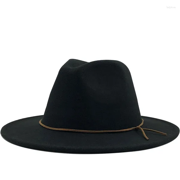 Boinas Hombres Mujeres Ala ancha Lana Fieltro Jazz Fedora Sombreros Estilo británico Trilby Fiesta Formal Panamá Gorra Negro Amarillo Vestido Sombrero 58-60CM