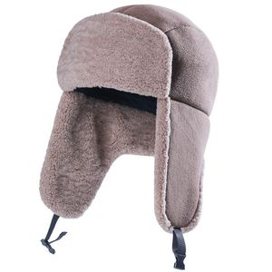 Bérets MenWomen Winter Bomber Hats Peluche Earflap Lamb Wool Snow Caps Pilot Trapper Northeast Warm Hat Lei Feng