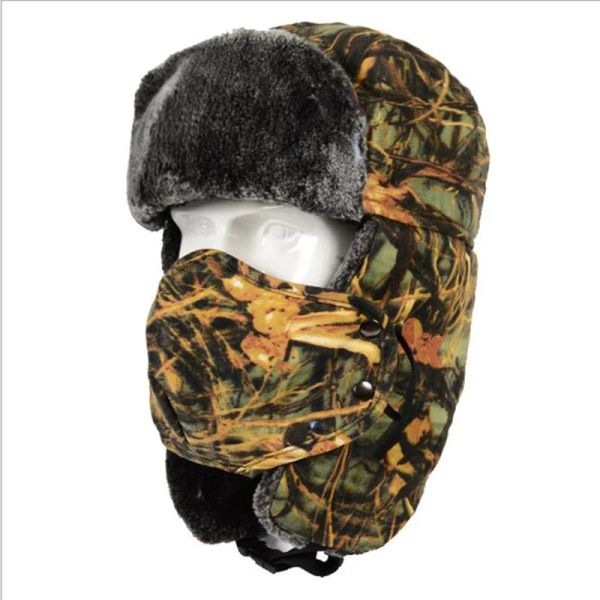 Bérets hommes femmes hiver chapeau de chasse Bionic Camouflage casquette de randonnée chasse en plein air thermique casquette chaude Ushanka oreille coupe-vent