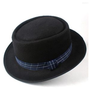 Bérets Hommes Femmes Laine Pork Pie Hat avec tissu Dance Party pour Lady Fascinator Fedora