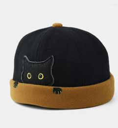 Bérets Men39s propriétaire chapeau rue Street Cat Patché à melon Cap melon innocent standard Caps de crâne de marin Pumpkle Brimless Chapeaux d'hiver Boneie3594466