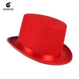 Bérets Hommes Feutre Chapeau Haut Adultes Costume Habiller Chapeaux De Fête Gentleman Nouveauté Magicien Satin Haut Chapeaux Noir Rouge