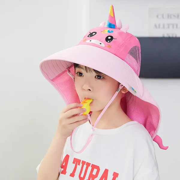 Bérets Mesh Hat Children's Large Brim Sun Visor Version coréenne Summer Boys and Girls Open-Top Beach Shawl Face Cover