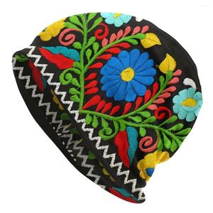 Bérets Mexicains Fleurs Brodées Bleu Hommes Femmes Bonnets Minces Cyclisme Casquette De Ski Double Couche Tissu Bonnet Chapeau