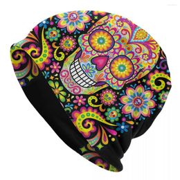 Boinas Mexicano Azúcar Cráneo Día de los Muertos Arte Bonnet Sombreros Hip Hop Sombrero de punto para hombres Mujeres Invierno Cálido Skullies Gorros Gorras