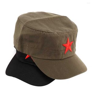 Bérets casquette militaire étoile rouge broderie chapeau armée vert chapeaux plats pour hommes femmes Vintage os mâle femme soleil