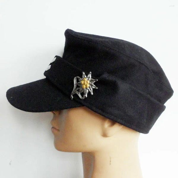 Boinas militares REPRO lana negra WWII alemán M43 Panzer Field Cap Hat Edelweiss Badge Pin tamaño completo