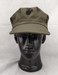 Baretten Militaire REPRO WWII US HBT UTILITY GREEN CAP VINTAGE USMC PACIFIC MARINE CORPS VELDHOED IN MAAT