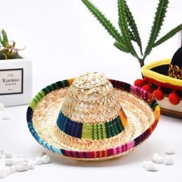 Berets Mini Sun Hat For Kids Boys Girls grappige Mexicaanse Sombrero Performance Props Carnival Halloween Party Hoeden met kleurrijke bal