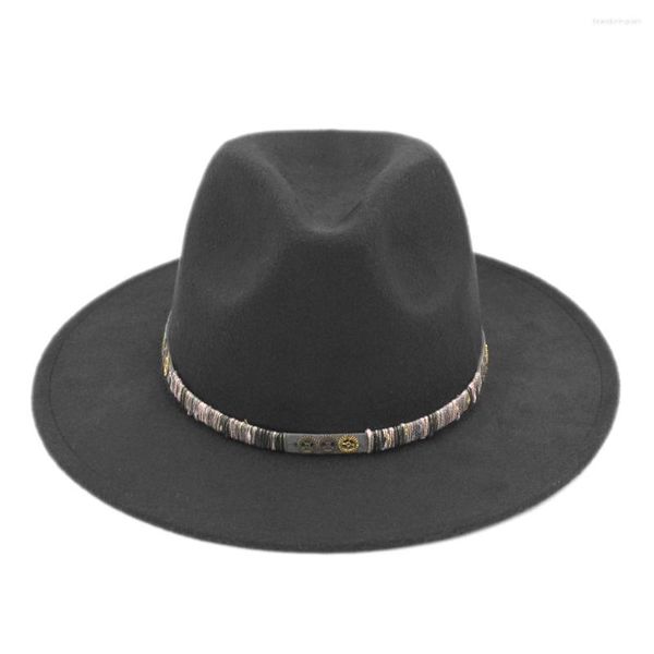 Boinas Mistdawn Moda Unisex Panamá Sombrero de ala ancha Fedoras Cap Invierno Cálido Lana Mezcla Estilo Steampunk Sombrero Tamaño 56-58cm