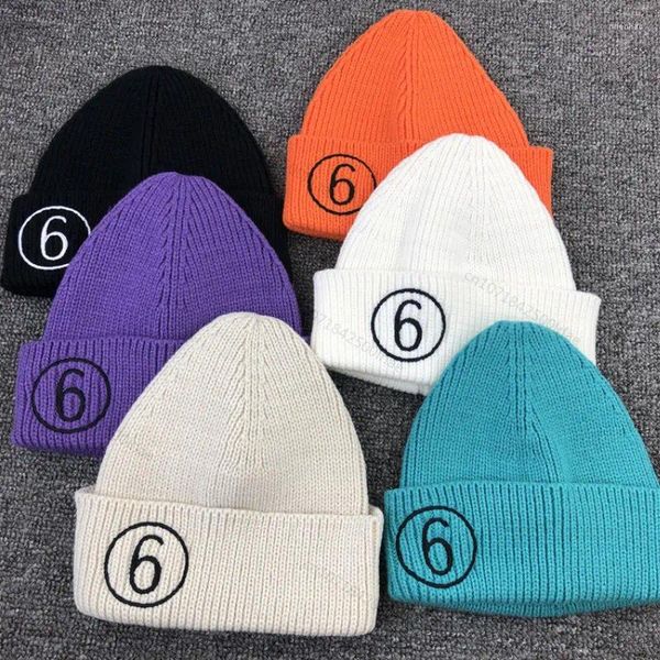 Bérets Mm6 Margiela Chapeau tricoté Hommes Femmes Automne Hiver Femmes Solide Couleur Chaud Couverture de laine Numéro 6 Bonnet Bonnet Chapeaux