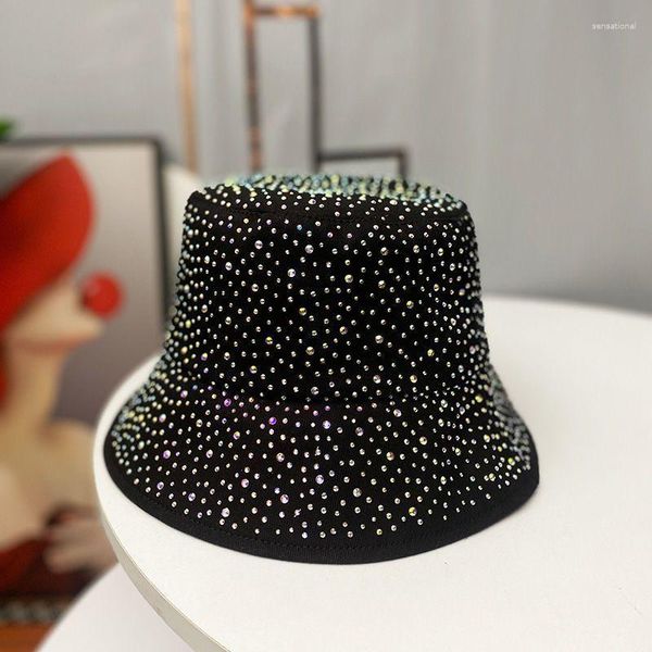 Boinas Moovook Polka Dot Full Diamond Pure Cotton Bucket Hat 2023 Moda Starry Shining Wide Brim Face Little Wild