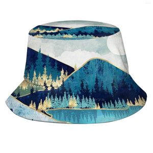 Bérets étoiles du matin unisexe été extérieur crème solaire chapeau casquette nature céleste abstrait contemporain bleu sarcelle rivière lac