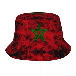 Bérets drapeau marocain maroc seau chapeaux pour femmes hommes Vocation disquette chapeau Hip Hop pliable pêche en plein air escapade chapeaux
