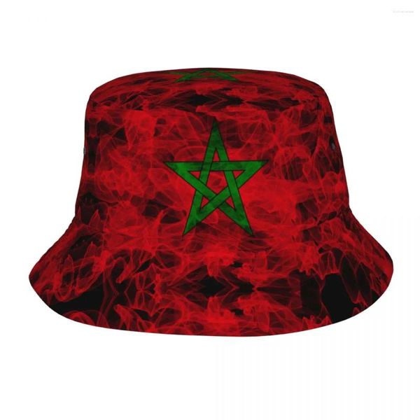 Boinas Bandera marroquí Marruecos Sombreros de cubo para mujeres Hombres Vocación Sombrero flexible Hip Hop Plegable Pesca al aire libre Escapada Sombreros