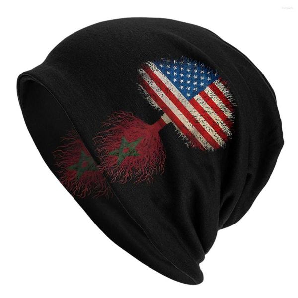 Boinas Bandera de Marruecos Otoño Primavera Sombreros Americano EE. UU. Raíces de árbol Sombrero delgado Gorro Hipster Skullies Gorros Gorras Hombres Mujeres Orejeras