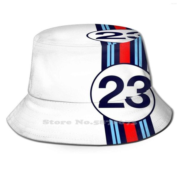 Boinas Motor Racing Stripes Flat Top Transpirable Bucket Hats I Azul Rojo y Blanco Motorsport Cars