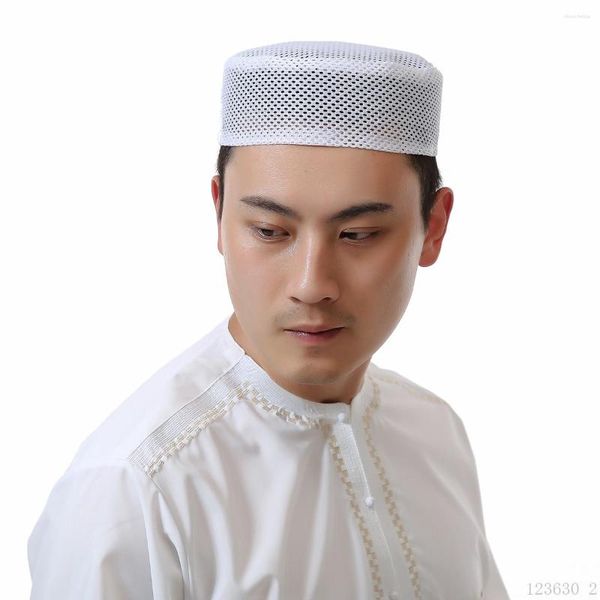 Boinas musulmanas para hombres, gorra blanca de malla de lana, gancho de mano, oración Kufi, gorro islámico, hiyab islámico, turbante de Arabia Saudita, moda