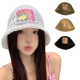 Bérets MXMB Respirant Knit Flower Bucket Hat Crochet Fisherman Cap Handmade