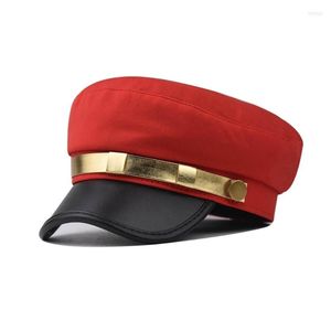 Boinas MXMB Unisex Adulto Yate Canotaje Marinero Capitán Sombrero Disfraz Estilo marino Marine Cosplay Pu-cuero Octogonal