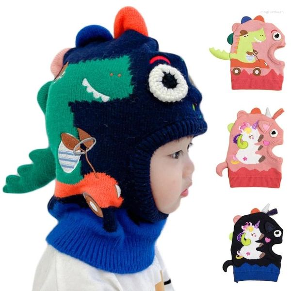 Bérets N7YD pour poney/dinosaure hiver écharpe tricotée costume couvre-chef coupe-vent cagoule activités de plein air sport bébé Gi