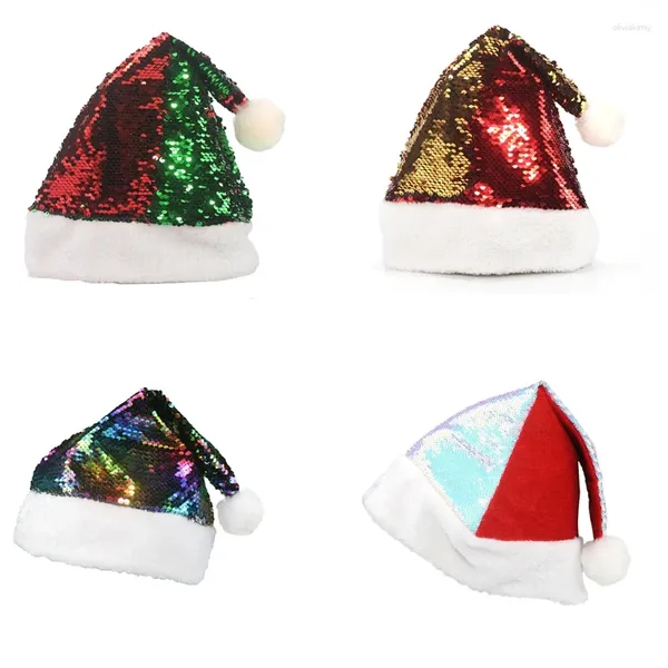 Berets N7yy Unisex Sequins Christmas Hat Santa Cap pour Halloween Noël vacances