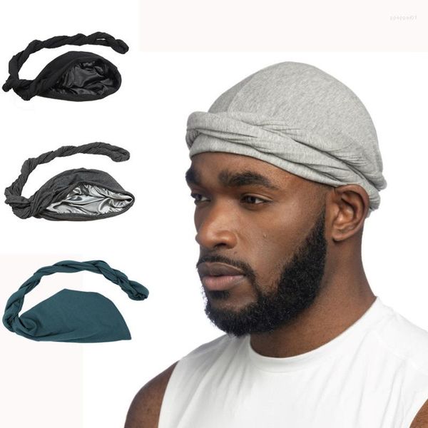 Boinas Turbante nacional para hombres Algodón Satén Forrado Headwrap India Caps Hip Hop Diadema Transpirable Elástico Bandana Gorros Skullies