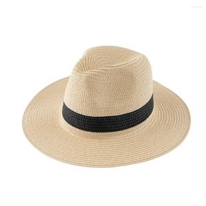 Bérets Natural Panama Soft De forme Paille de paille Summer Femmes Men de la plage large Brim Plage Sun Cap UV Protection Fedora