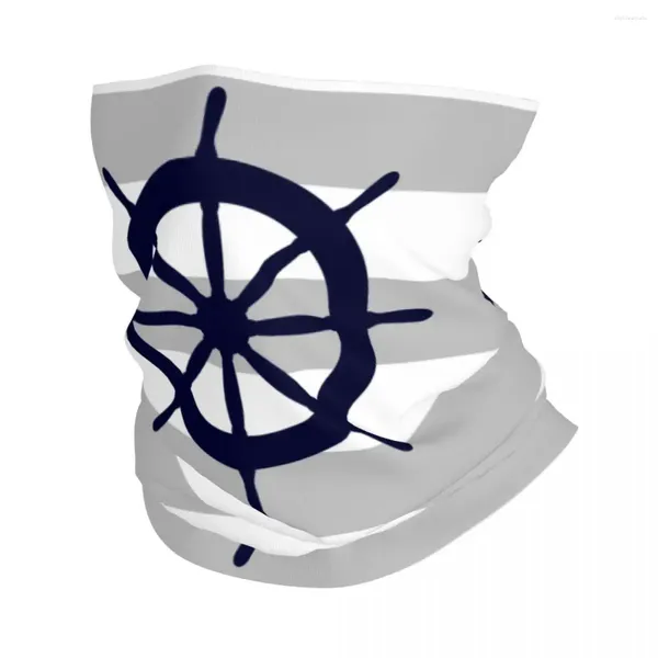Berets Nautical Nautical Blue Bandana Cou plus chaud Winter Ski Randonnée Écharpe Gaiter Ship's Whereing on Silver Grey Stripes Face Cover