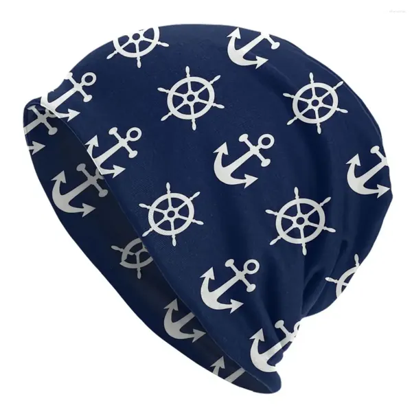 Bérets Nautical Nautical Blanc et bleu marine Roues Unisexe Bamans adultes Capes tricot Bonnet Hip Hop Hop Outdoor Skullies Chapeaux
