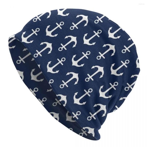 Bérets bleu marine Bonnet nautique chapeaux motif ancre Bonnet femme mâle Y2K Cool extérieur tricoté chapeau automne graphique chaud