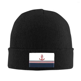 Berets Navy Blue Stripes Nautical Anchor Boat Bonnet Chapeaux Fashion Trickting Hat For Women Men Automne Hiver Warm Skullies Bons de bonnet