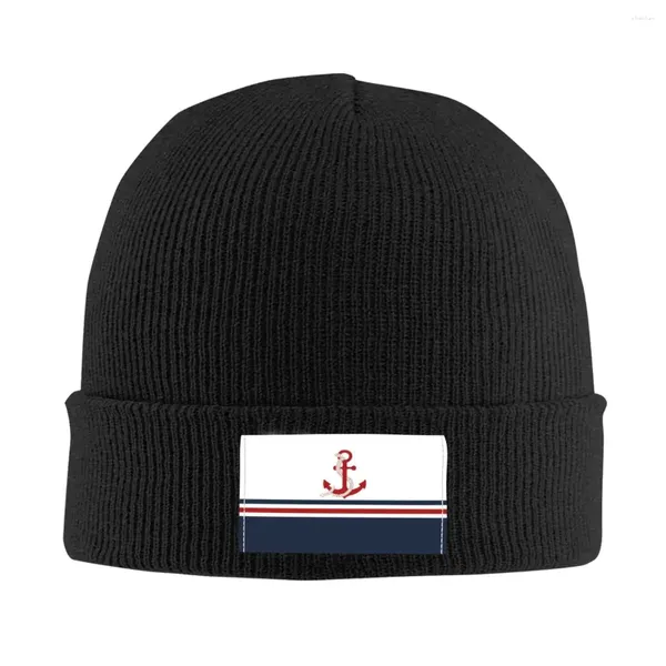 Bérets Bleu Marine Rayures Ancre Nautique Bateau Bonnet Chapeaux Mode Tricot Chapeau Pour Femmes Hommes Automne Hiver Chaud Skullies Bonnets Casquettes