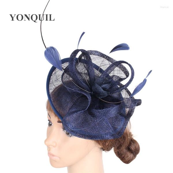 Berretti Navy Hair Fascinator Cappello da sposa Fedora Abito formale Copricapo da corsa per feste con fascia per accessori in piume fantasia