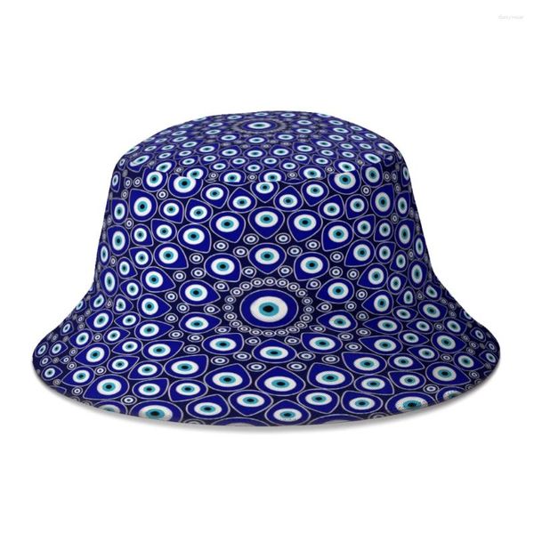 Boinas Nazar Turco Adorno circular Mandala azul Mal de ojo Sombrero de cubo para mujeres Hombres Adolescente Plegable Bob Pescador Sombreros Panamá Cap