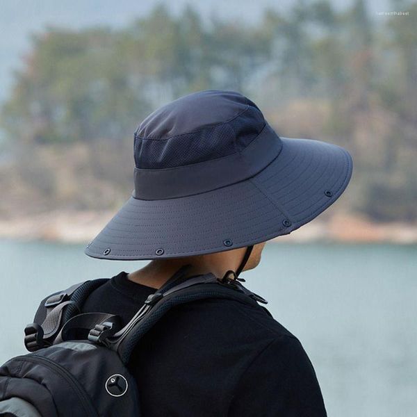 Boinas Protección para el cuello Mantón extraíble Malla hueca Senderismo Ala grande Pescador Sombrero Cubo Sol Mujer Visera Gorra