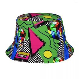 Bérets Neon Eighties Bucket Hat Cassette Tape Casquettes de pêcheur en plein air Pliables Chapeaux de soleil de voyage de plage pour unisexe classique casquette personnalisée