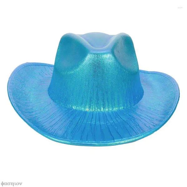 Bérets Neon Sparkly Glitter Cowboy Hat - Cowgirl de fête holographique métallique amusante pour les fêtes d'anniversaire Bachelorette