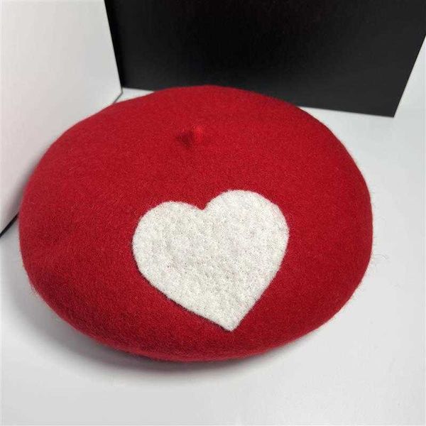 Boinas nuevas DIY para mujer, boina roja, negra, blanca, corazón grande, amor, lana gruesa, fieltro, niños adultos, gorro de pintor, boina cálida hecha a mano Z0613