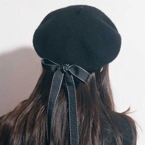 Bérets nouveau chapeau chaud d'hiver doux et élégant pour femmes Béret en laine Harajuku avec noeud papillon G220612