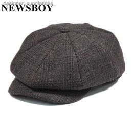Bérets NEWSBOY laine hommes chapeau Tweed Plaid Newsboy C Style britannique Gatsby plat C laine octogonale chapeau automne hiver mâle BeretL231103