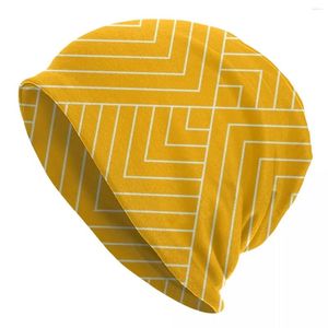 Baretten Scandinavisch Patroon Beanie Hoeden Art Deco Gele Breimuts Outdoor Elastisch Unisex Volwassen Caps Herfst Grafisch Trendy Motorkap Cadeau